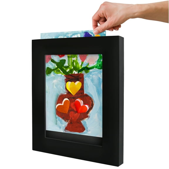 Americanflat 8.5x11 Kids Art Frame Holds 25 Artworks Slide Artworks One Storage Mini Molding - Black