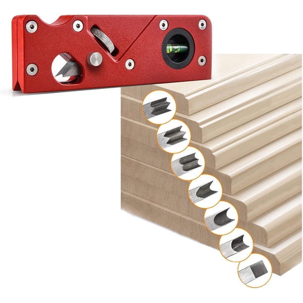 Cepillo angular para carpintería, bisel manual de 45 grados, herramienta para aplanar esquinas de bordes de carpintería, para achaflanar y cortar madera, herramienta de bricolaje, rojo + cabezal de corte de 7 piezas, Versailles LingWen 1327534355000