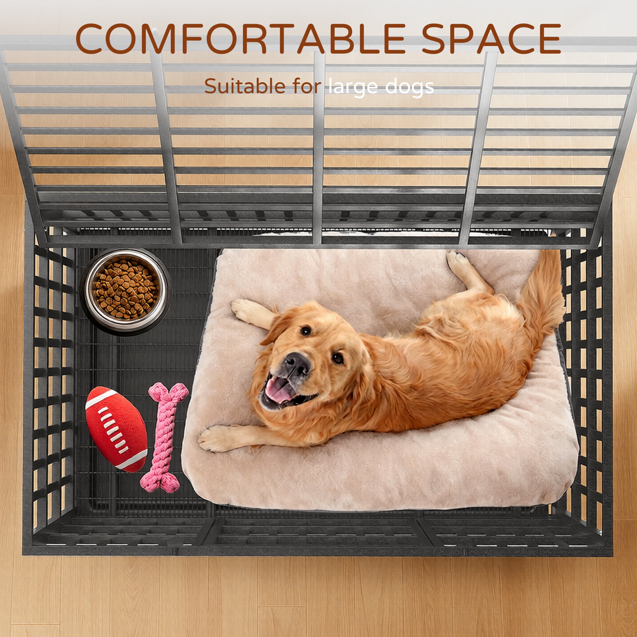 Ironovahome 48" Heavy Duty Dog Crate for Large Dogs, Indestructible Chew-Proof Escape-Proof Steel Dog Cage, XL Large Dog Kennel with Locking Wheels & Removable Tray for Indoor Use