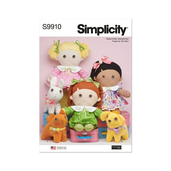 Simplicity Sewing Pattern 9910 - Plush dolls with clothes and plush pets By Elaine Heigl Designs, Size: OS (One Size)