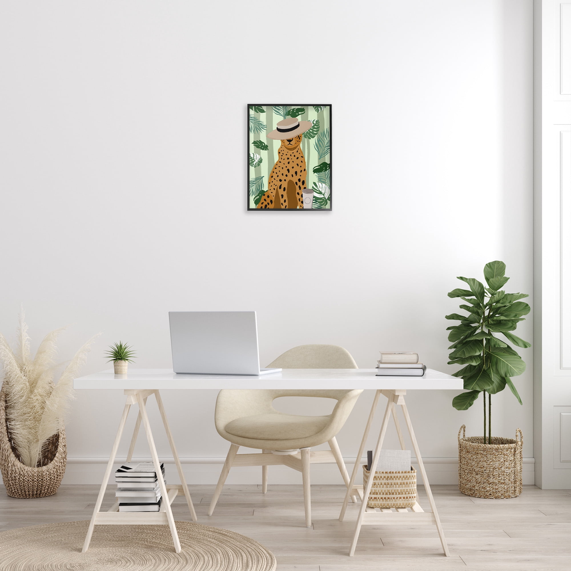 Stupell Industries Tropical Modern Leopard Animals & Insects Painting Black Framed Art Print Wall Art, 16 x 20