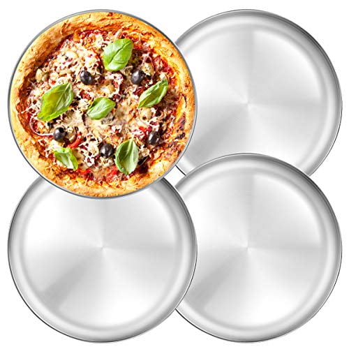 Stainless Steel Pizza Pan 13½ inch - Deedro Round Pizza Tray Pizza Baking Sheet, Healthy Pizza Baking Pan Pizza Serving Tray Crisper Pan, Dishwasher Safe, 4 Pack