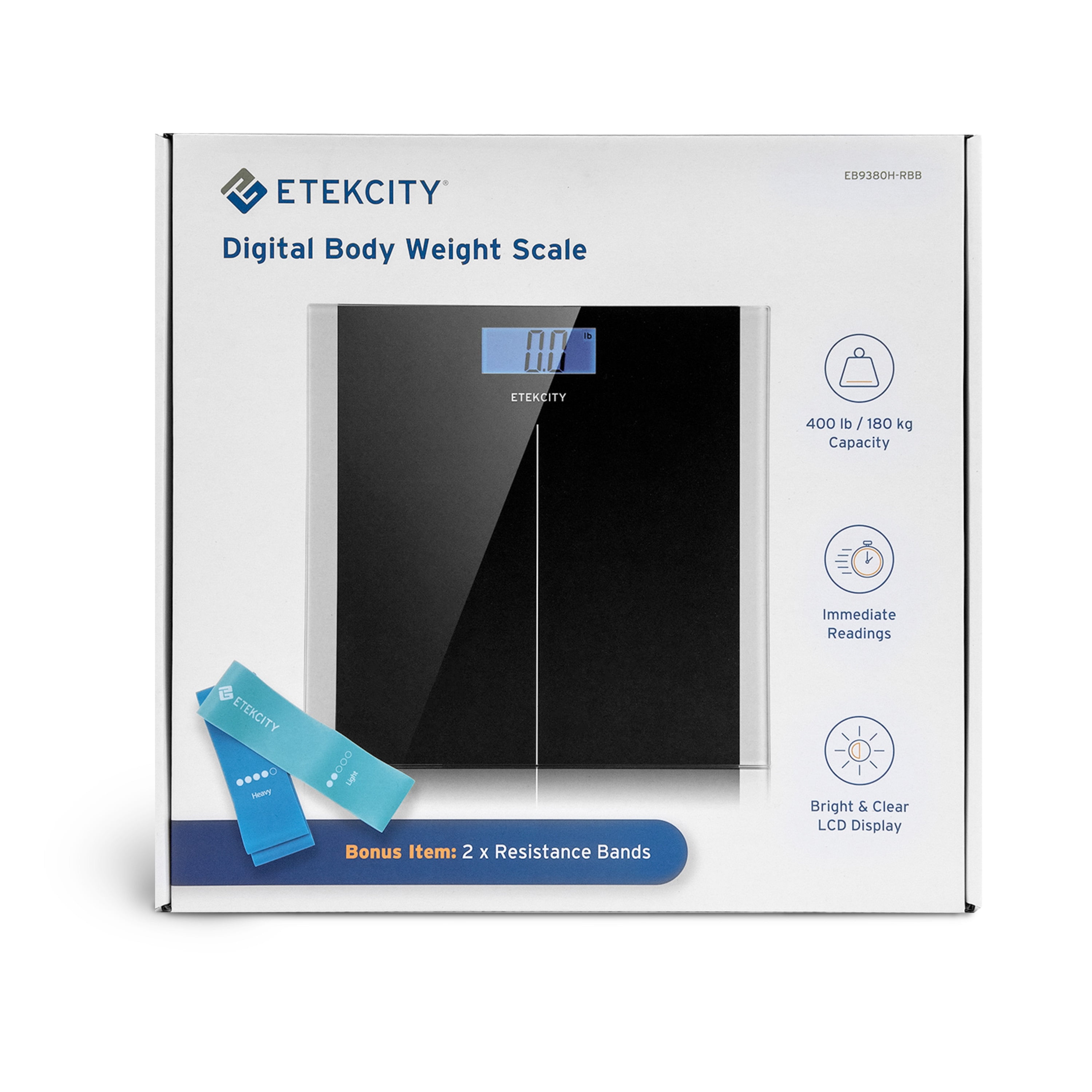 Etekcity Digital Body Weight Scale, 440 lb Capacity, Large 13.8 x 11.8 in  Platform, Black, EB4410B 