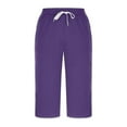 thumbnail image 3 of cocolona Womens Capri Pants Summer 2025 Elastic Waist Drawstring Half Shorts Casual Loose Beach Capri Shorts with Pockets Purple XXL, 3 of 5