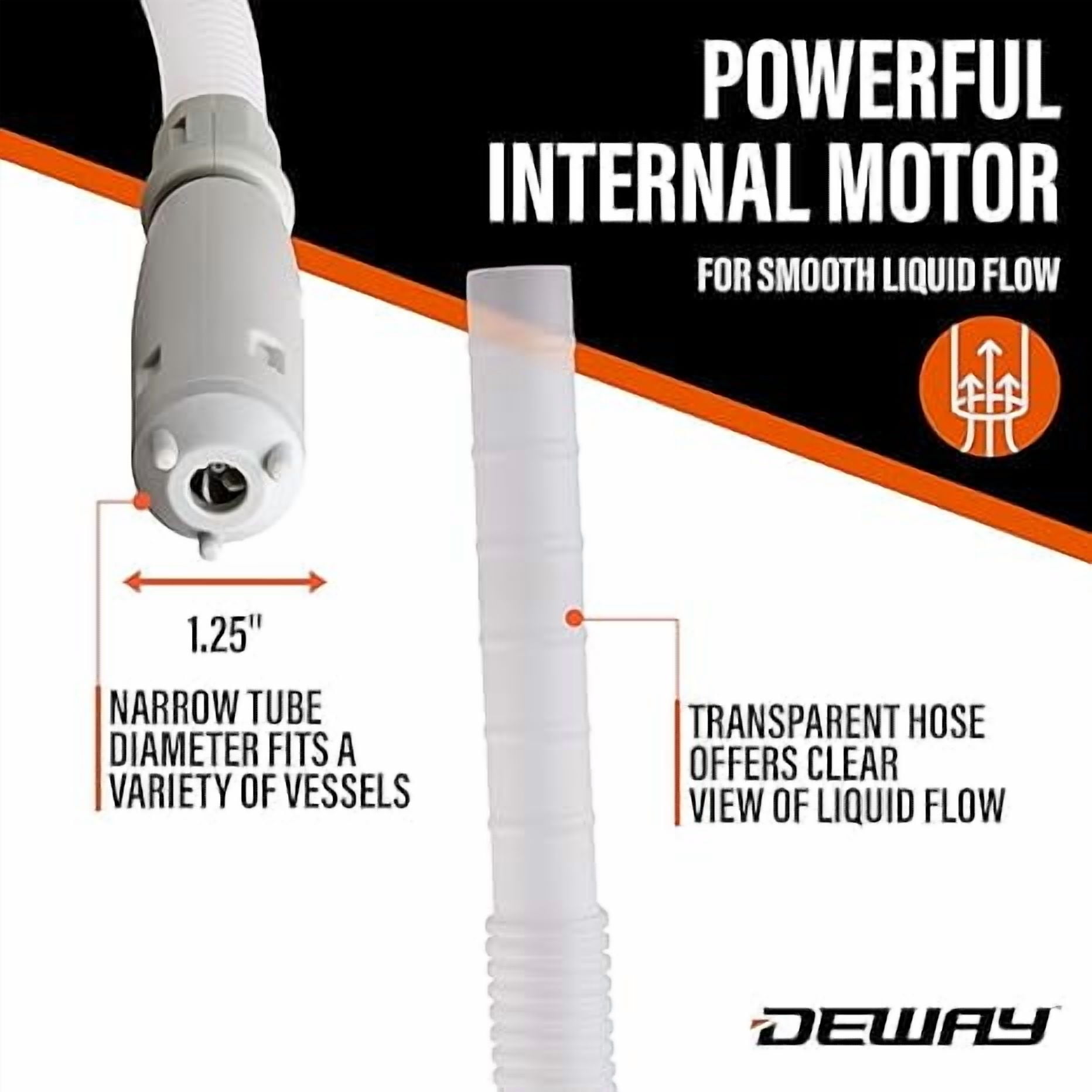 Deway Fuel Transfer Pump, Battery Powered, 51" Hose with 2.4GPM Basic Clip-On Nozzle & 3 Adapters