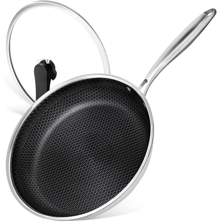 12 Inch Frying Pan with Lid, Stainless Steel Frying Pan Nonstick