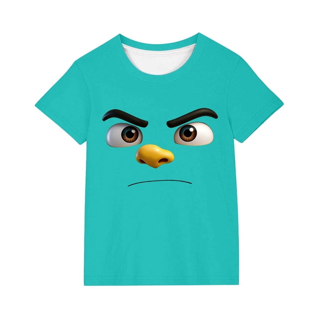 Tops de Manga Corta Linda con Impresión de Expresión Linda de Color Sólido para Niños Niños Niñas, Camiseta Cómoda Suelta para la Temporada Escolar