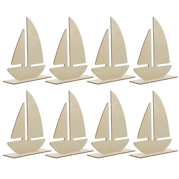 Mobestech 10Pcs Sailboat Shape Wood Slices Unfinished Rustic Wooden Craft Decor