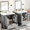 thumbnail image 3 of Grey Bathroom Vanity Set 60 inches with Embedded Ceramic Sinks and Sturdy Solid Wood Frame, 3 of 7