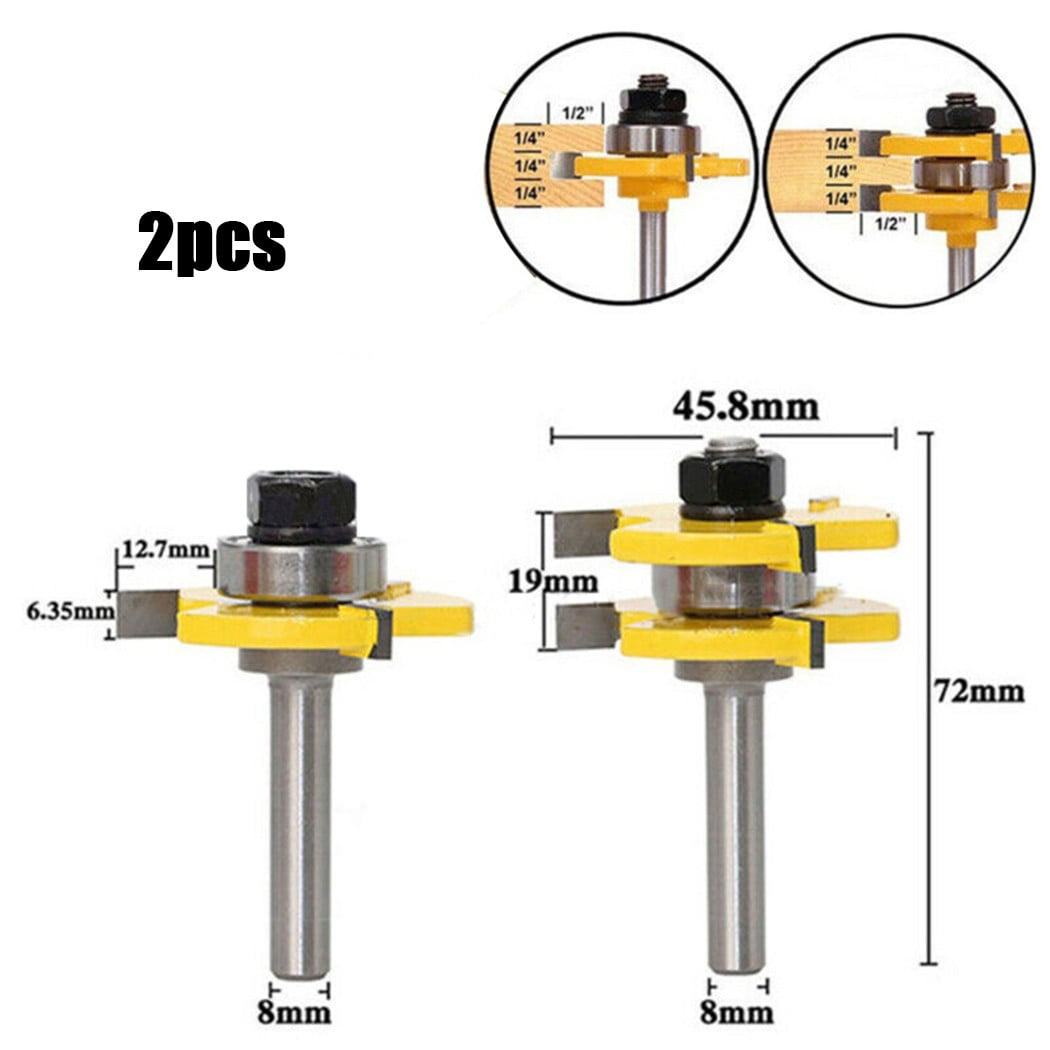 Details about   2pcs 8mm Shank Tongue and Groove Router Bits Woodworking Milling Cutter 