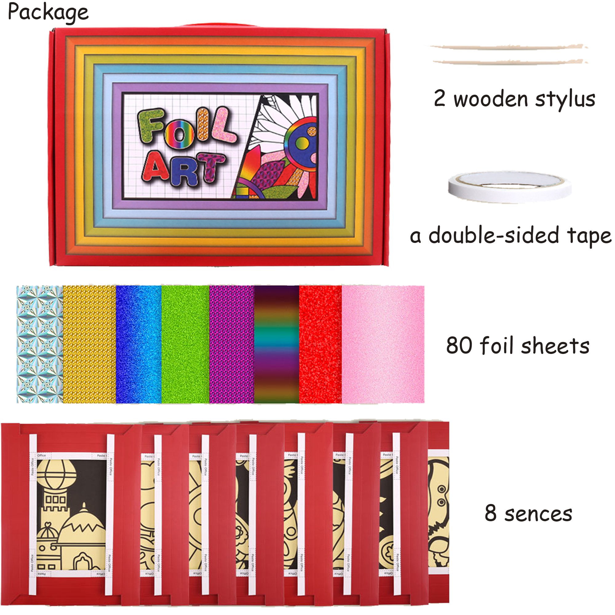 Mobee Fun Foil Art Kit for Kids with 8 Peel and Stick Pictures and 80 Foil Sheets Sticker Craft Creative Toy for Girls and Boys, Size: Small