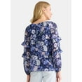 thumbnail image 3 of The Pioneer Woman Floral Print Blouse with Ruffle Sleeves, Sizes S-3XL, Women’s, 3 of 5