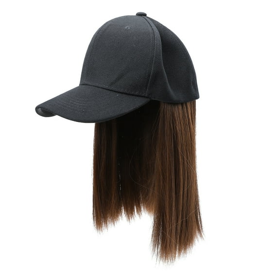 Detachable Wig Hat Fashion Short Straight Wig Realistic Hair for Women