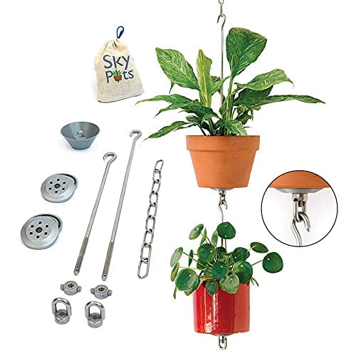 SkyPots – Two Pack, All-New Pot Hanging Kits + Accessories, Hang and Connect Your Everyday Pots with Drainage for Healthy Plants - Indoor/Outdoor - Build Vertical Gardens, Hang Individual Planters