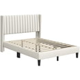 thumbnail image 2 of Yaheetech Upholstered Platform Bed Frame with Channel Tufted Headboard, Full, Ivory, 2 of 6