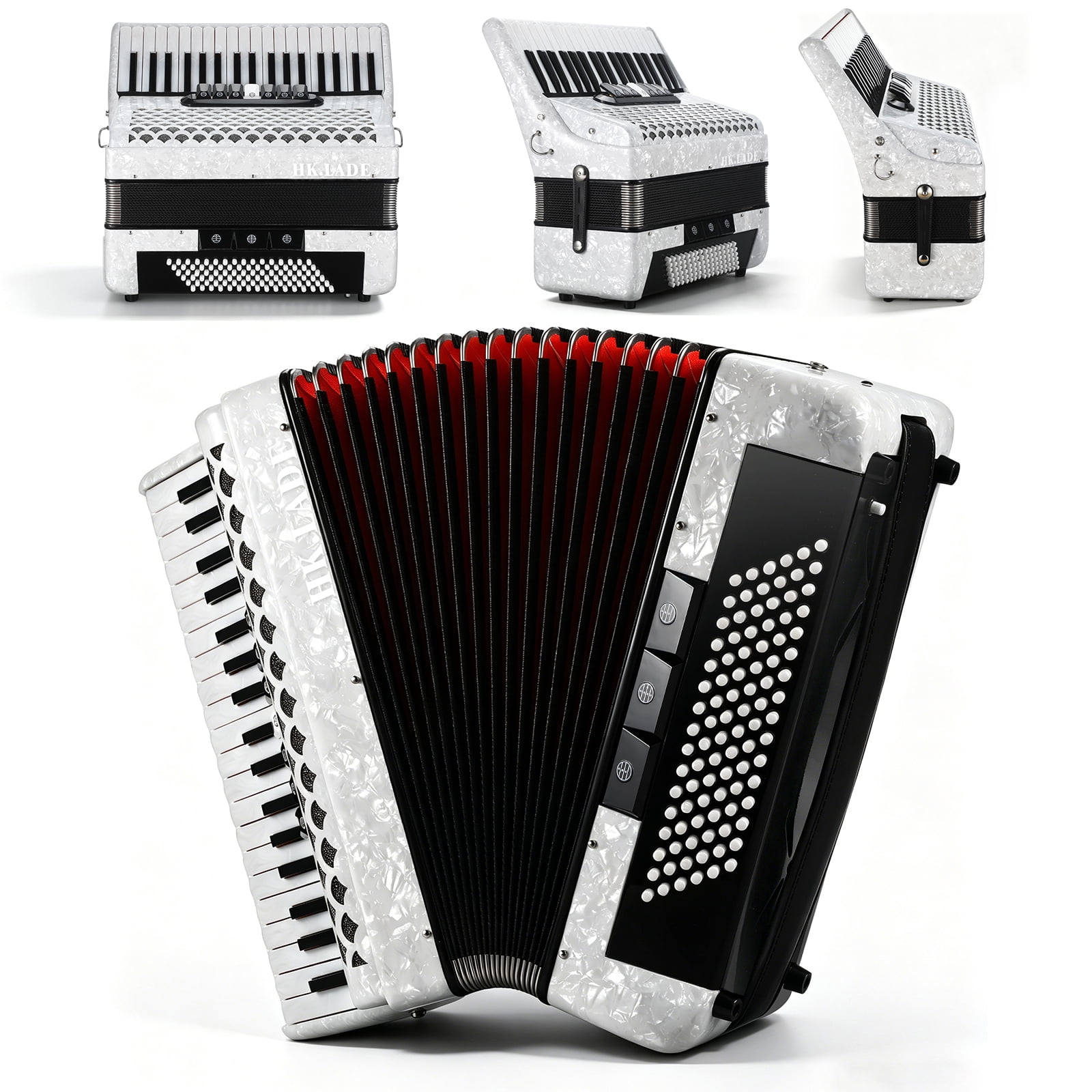 Hemoton 37 Key 96 Bass Accordion, White, Exceptional Sound Range for Musicians, Classes and Live Shows