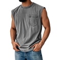 thumbnail image 2 of Tank Tops for Men Sleeveless Crew Neck with Chest Pocket Dropped Armhole Summer Casual Loose Fit Shirts Gray L, 2 of 4