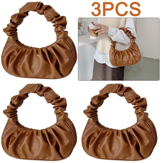 Bolso Mujer Cuero Pu Plisado Color Sólido Versátil Casual 3 Piezas 6072 Marrón