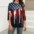 thumbnail image 3 of Women's Independence Day 3/4 Sleeve Sweaters, Casual Flag Printed T-shirt, Plus Sized Spring Round-neck Loose Fit Tops for Womens, 3 of 5