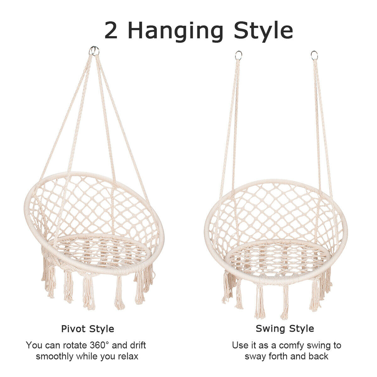 Outdoor Hanging Swing Cotton Hammock Chair Solid Mesh Woven Rope Yard Patio Porch Garden Wooden Bar Chair Swing Patio Chair With Install Tool Home Decor Gift - image 2 of 8