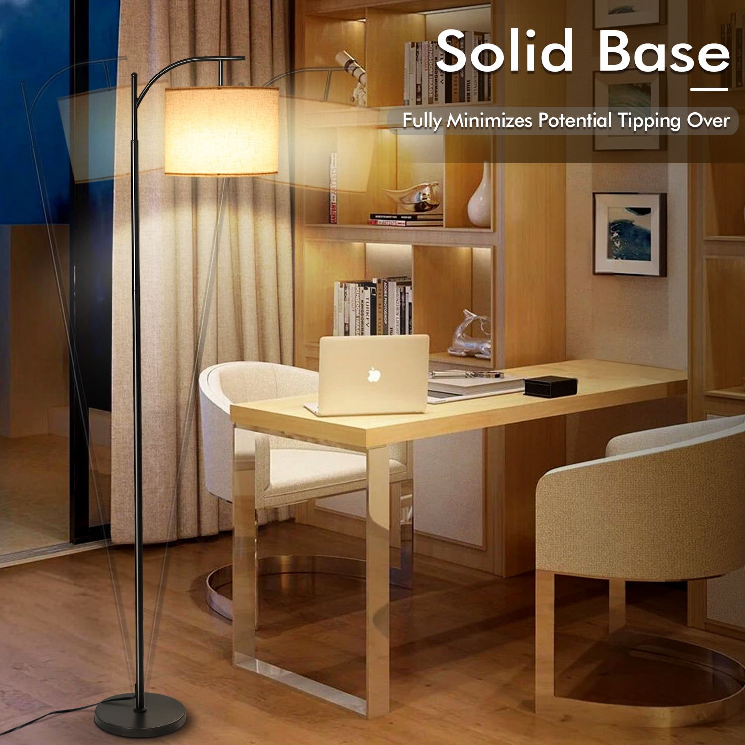 Coliware Arc Floor Lamp with 3 Color Temperatures Bulb, Modern Arched Standing Lamp with Foot Switch & Dimmable Bulb, Tall Pole Floor Lamp for Living Room Bedroom Office