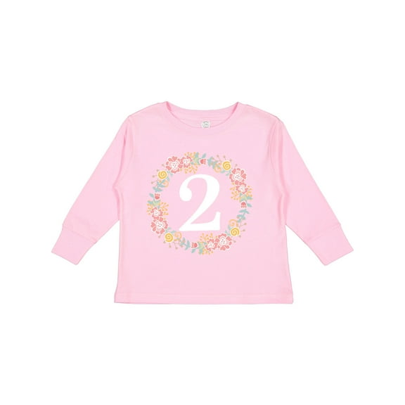 Inktastic 2nd Birthday Rose Wreath 2 Year Old Girl Girls Long Sleeve Toddler T-Shirt