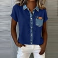 thumbnail image 4 of Craaazy Womens Loose Fit Prints Patchwork Collared Short Sleeve Topss Casual Button Down Shirts for Summer Gifts, 4 of 5