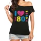 thumbnail image 3 of Camiseta sexy de mujer con hombros descubiertos y mangas cortas irregulares con diseño estampado "Me encantan los años 80", 3 of 4