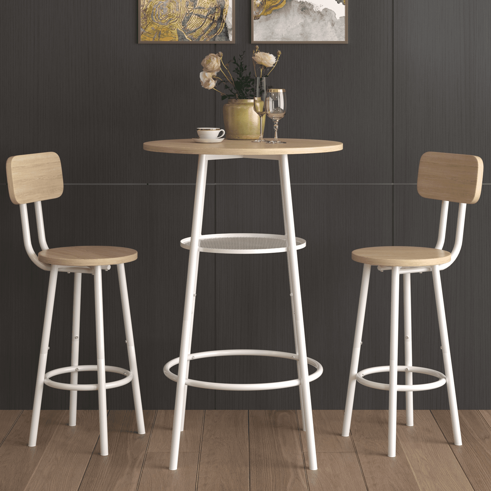paproos Round Bar Table Set for 2, 3 Pcs Pub Bistro Table and Stools