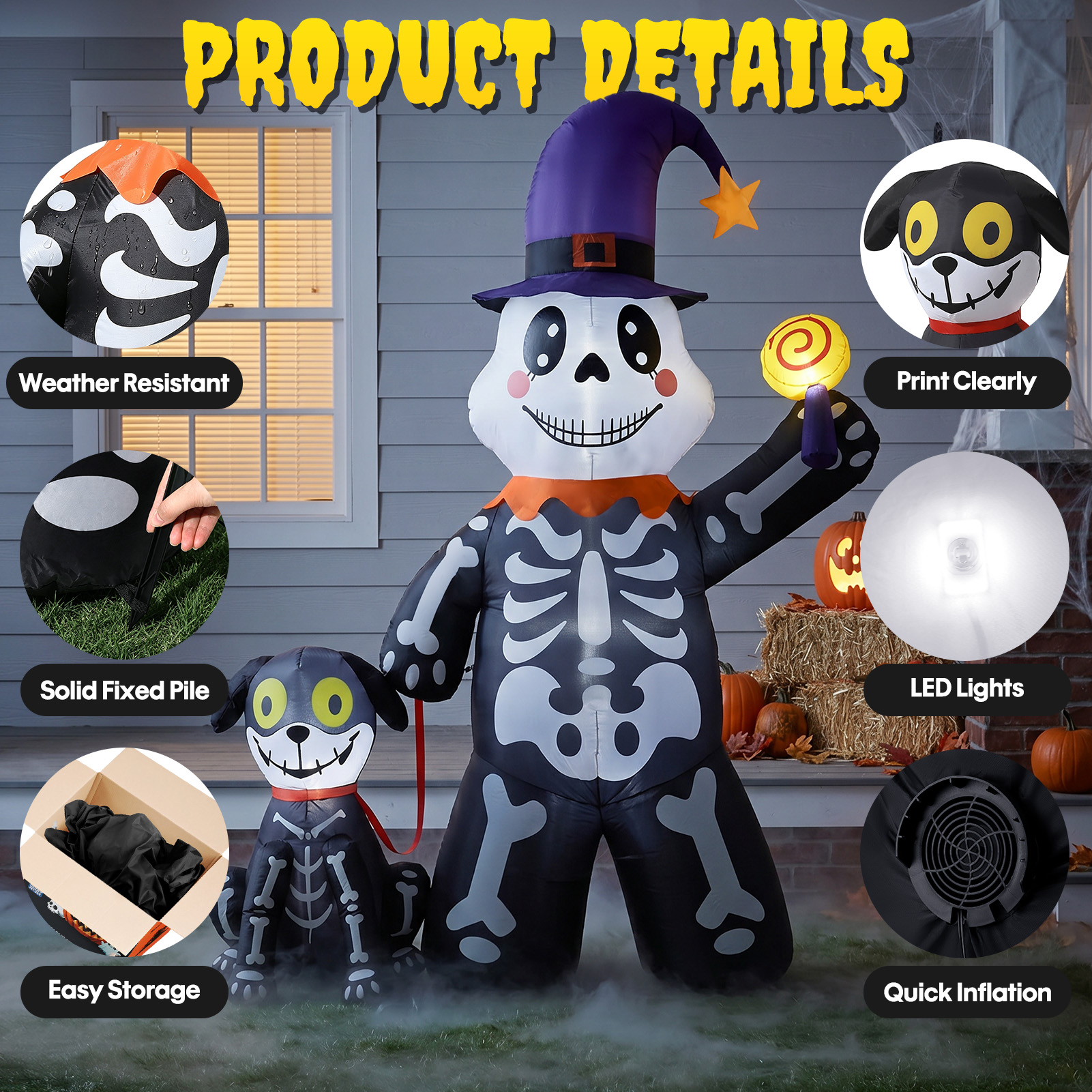 Ayieyill 7ft Halloween Skeleton and Dog Inflatable with LEDs photo 3