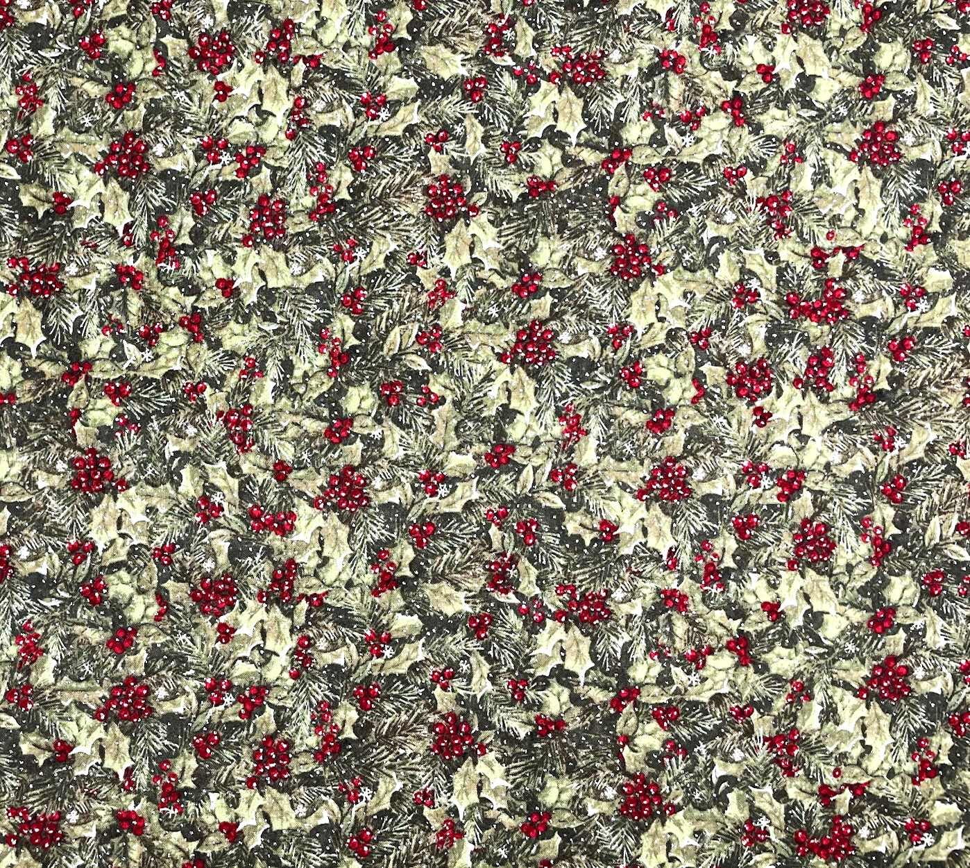 1 Yard - Red Holly Berry & Leaf with Silver Glitter Accent Holiday Christmas Cotton Fabric (Great for Quilting, Sewing, Craft Projects, Throw Pillows & More) 1 Yard X 44" Wide