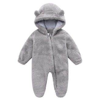 WYTbaby Baby overall winter fleece sneeuwpak baby warm romper met capuchon herfst winter voor jongens meisjes 0-12 maanden, wit, 9-12 Maanden