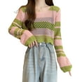 thumbnail image 6 of BUYISI Y2k Women Knitted Crop Top Long Sleeve Crochet Stripe Shirt Pullovers Streetwear Green, 6 of 9