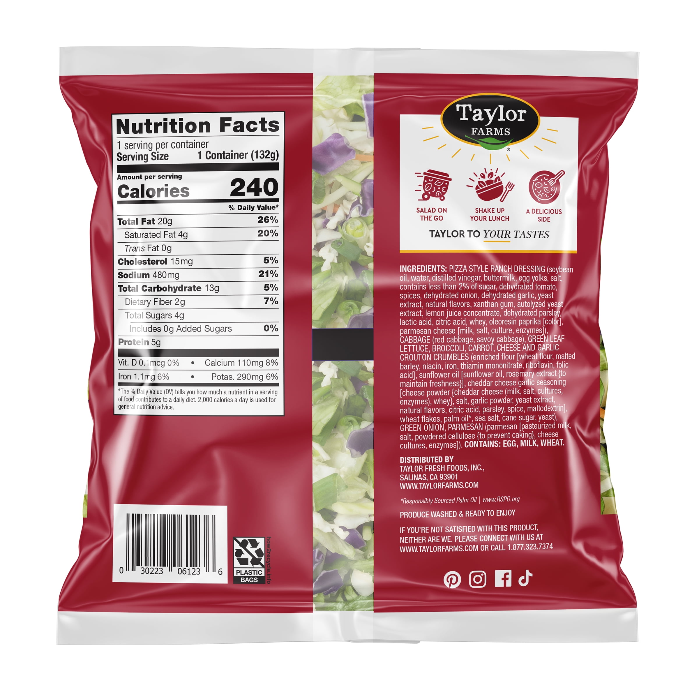 Taylor Farms Pizza Ranch Mini Salad Kit, 4.67 oz Bag, Fresh