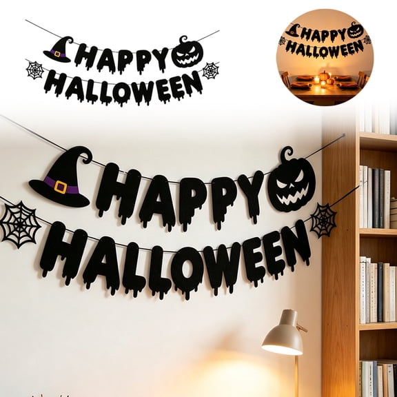 Halloween Hanging Banner Pumpkin Decoration for Porch Yard Party Indoor Black Themed Festive Garland