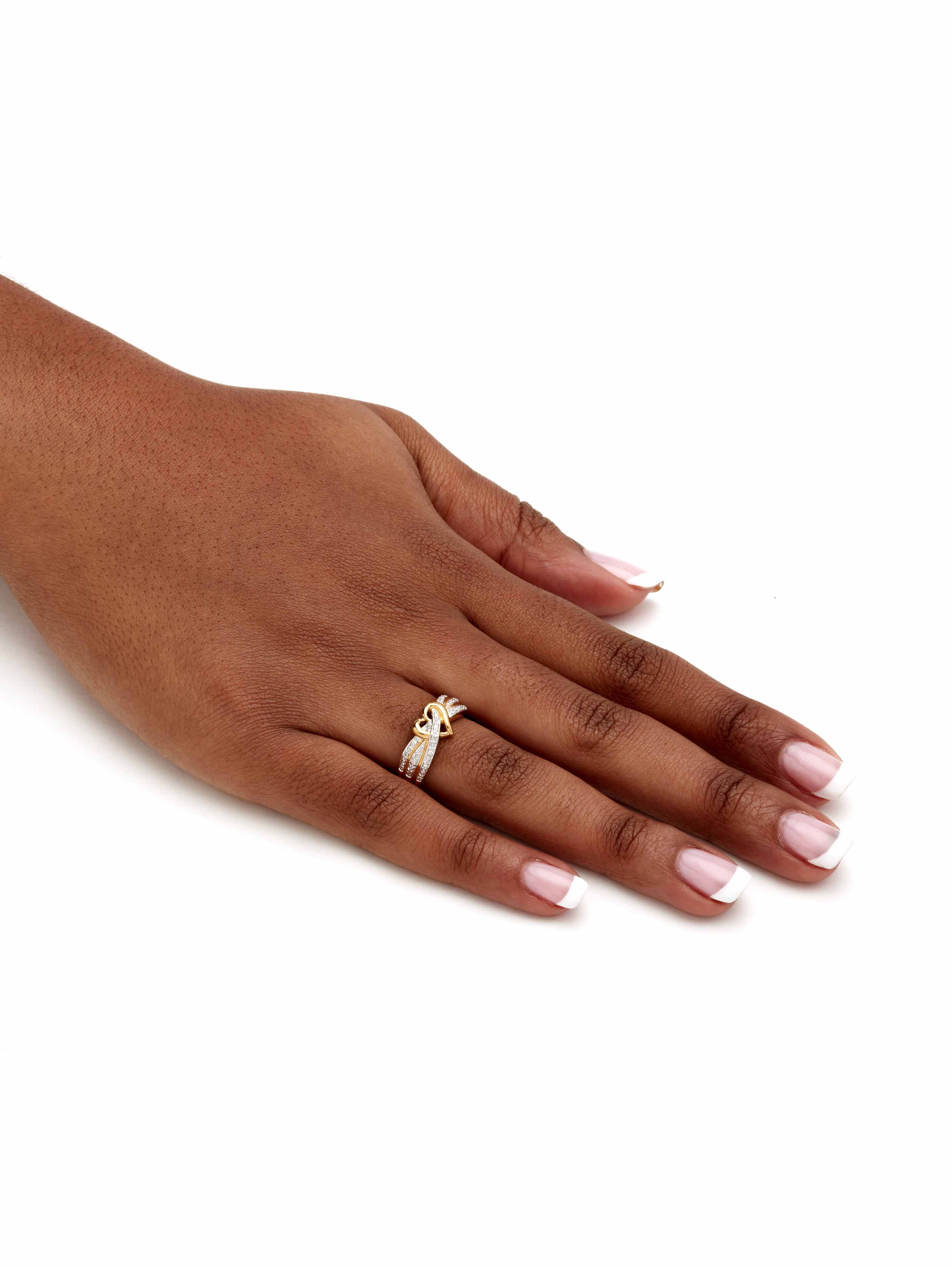 PalmBeach Jewelry 1/10ct t.w. Round Diamond Heart Ring, 18K Gold/Platinum Plated Sterling Silver