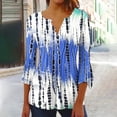 thumbnail image 2 of Pompotops Chemises Tuniques Imprimées Florales à Manches 3/4 Décontractées Col en V pour Femmes Chemises Basiques d'Été Blouse Plissée en Liquidation, 2 of 5