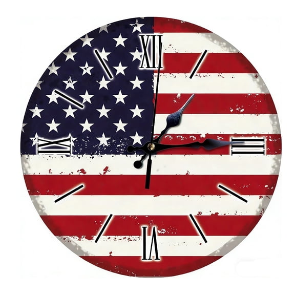Memorial Day Saving!4th of July Decorations, Vintage USA Flag Wall Clock Patriotic Round Clock For 4th Of July Independence Day Home Decor