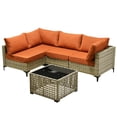 thumbnail image 2 of Ovios 5 Pieces Outdoor Patio Furniture Wicker Conversation Sectional with High-Back & Solar Lamps Coffee Table for Backyard, 2 of 8