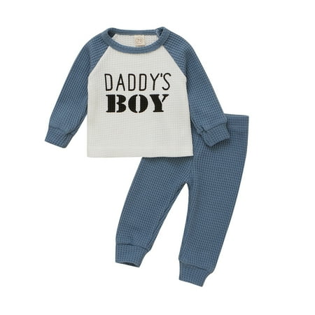 

SYNPOS Infant Toddler Baby Boys Cotton Waffle Knit Long Sleeve Pajamas Set