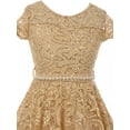 thumbnail image 3 of Big Girls' Short Sleeve Lace Glitter Skater Pearl Belt Special Occasion Flower Girl Dress Champagne 10 (J21KS02), 3 of 3