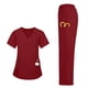 thumbnail image 5 of Conjuntos de uniforme médico para mujer, informal, cuello en V, manga corta, camiseta y pantalones con cintura elástica, color liso, 2 piezas, con bolsillos, 5 of 9