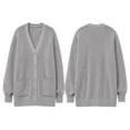 thumbnail image 2 of QUALFORT Cardigan Sweaters for Women, 100% Cotton V Neck Cardigan, Button Front Knit with Pockets, Long Sleeve Relaxed Fit, Light Heather Gray M, 2 of 7