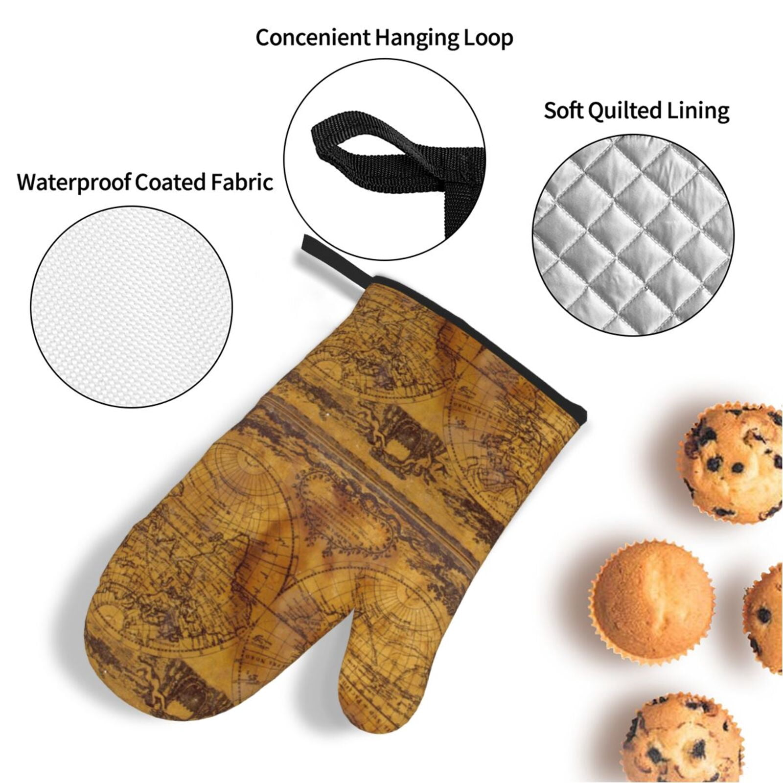 Naloa Vintage Map Oven Mitts and Pot Holders 4 pcs Set, Cooking Baking Grilling Kitchen Oven Glove for Cooking