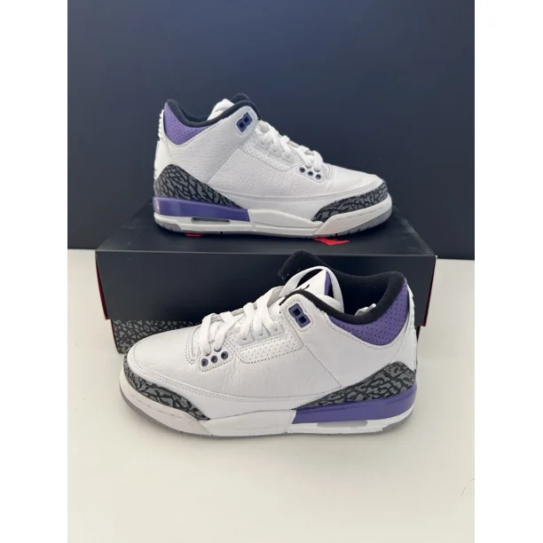 Ni - ke Air Jordan 3 White 'Dark Iris' Sneakers Size 4Youth / Wmns 5.5 DM0967-105 NEW