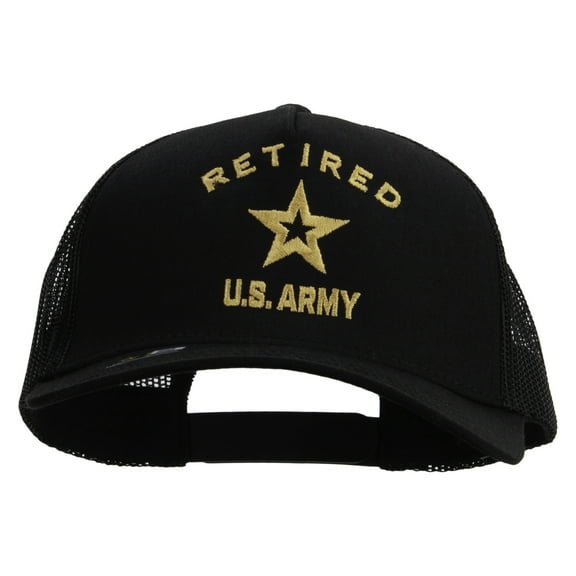 U.S. Army Retired Military Embroidered Twill 5 panel Mesh Back Cap - Black OSFM