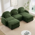 thumbnail image 2 of FFZ Teddy Fabric 3-Seat Sofa with Curved Backrest, Lumbar Pillows and 2 Ottomans, Green, 2 of 14
