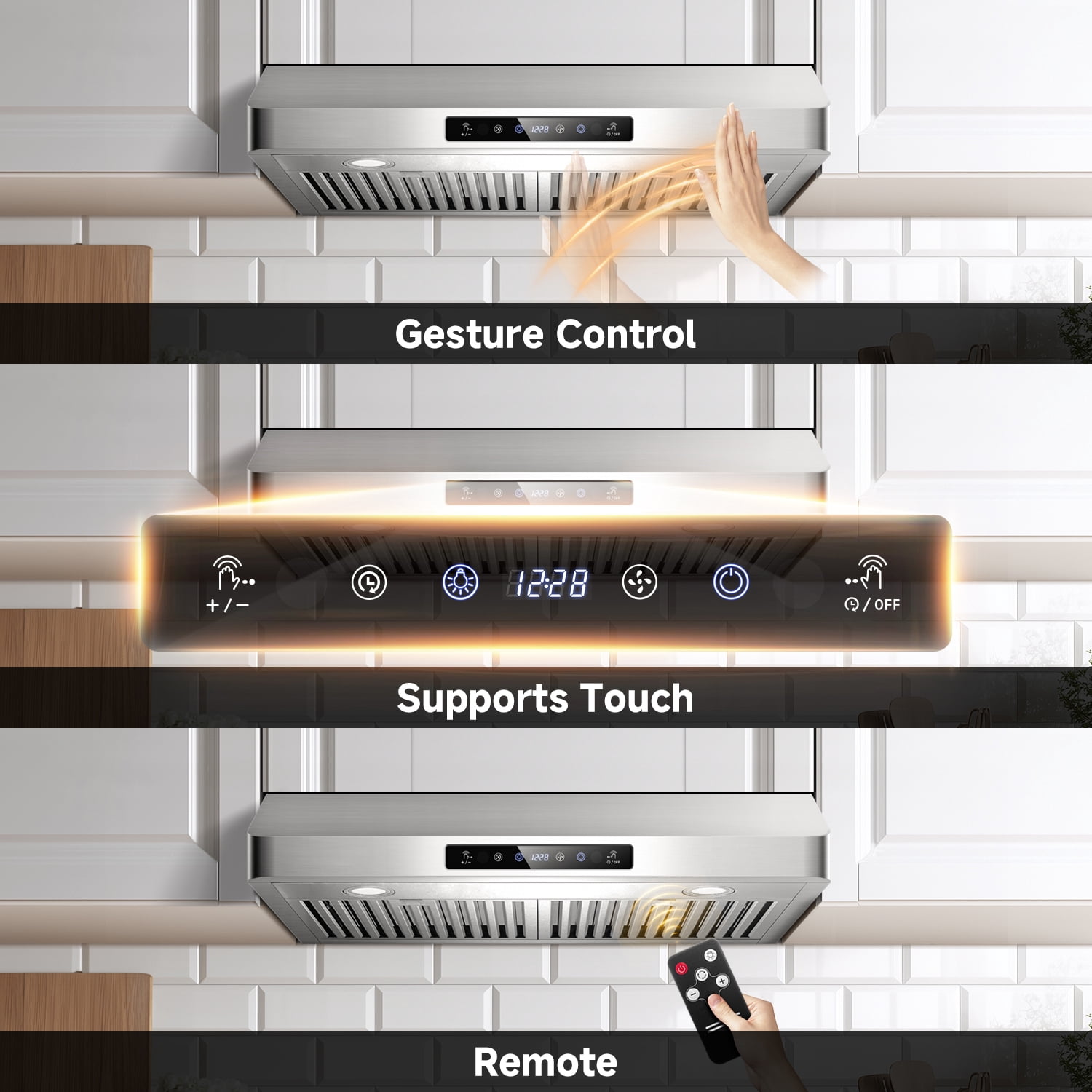 Aaobosi Under Cabinet Range Hood 30 Inch 750CFM Stainless Steel Kitchen Stove Vent Hood 3 Speed Exhaust Fan with Remote Control