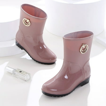 

Cathalem Rubber Boot Insulator Hot Ladies Mid Tube Fashion Waterproof Boots Outdoor Rain Boots Snow Boots Blue 6.5