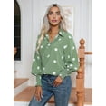 thumbnail image 2 of Women'S Dot Button Down Shirts Long Sleeve Smocked Cuffed Oversized Blouses Collared Work Tops Light Green M, 2 of 8